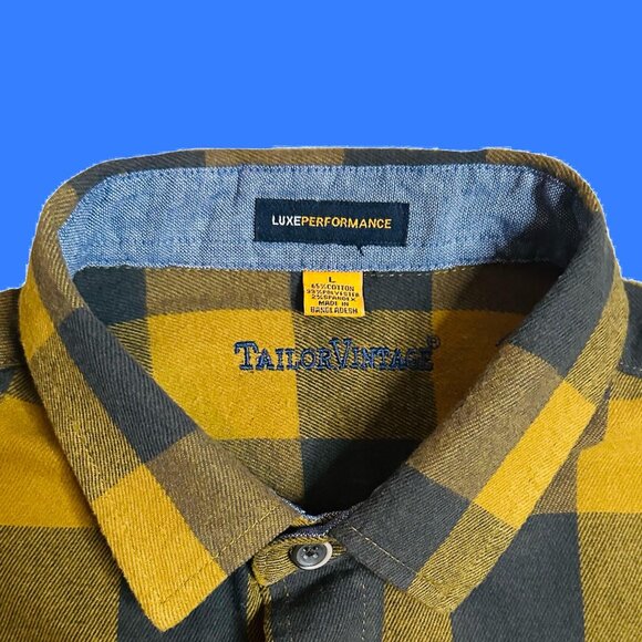 Tailor Vintage Luxe Performance Plaid Flannel Shirt Men’s L Buffalo Check Yellow - Picture 3 of 5